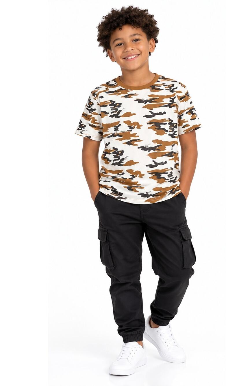 NWOT Epic Threads Boys XL White Camo Short Sleeve T-Shirt Brown Black Print
